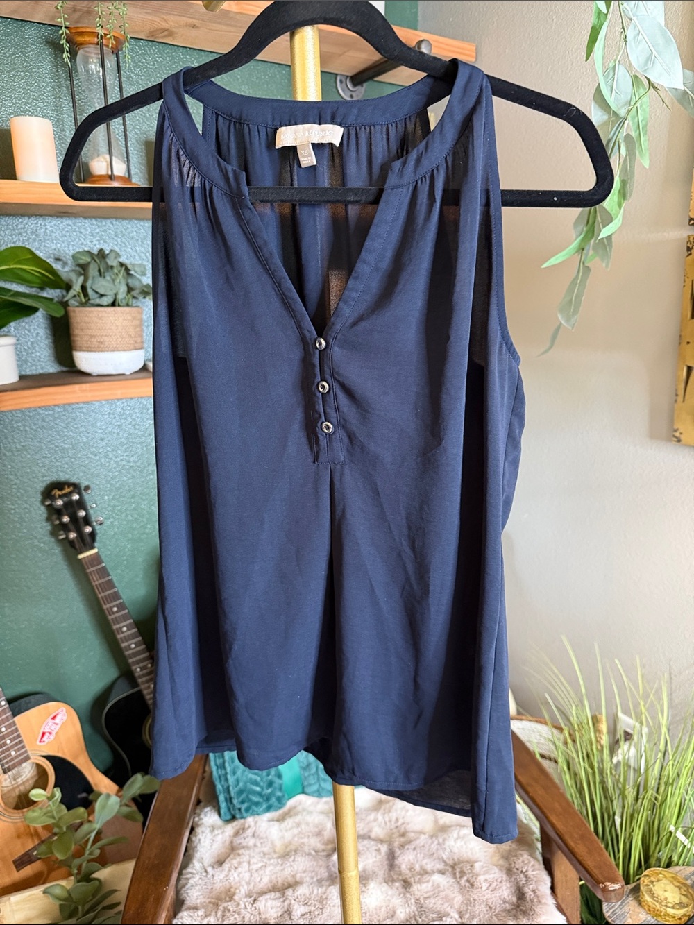Banana Republic Navy Sleeveless Henley Camisole